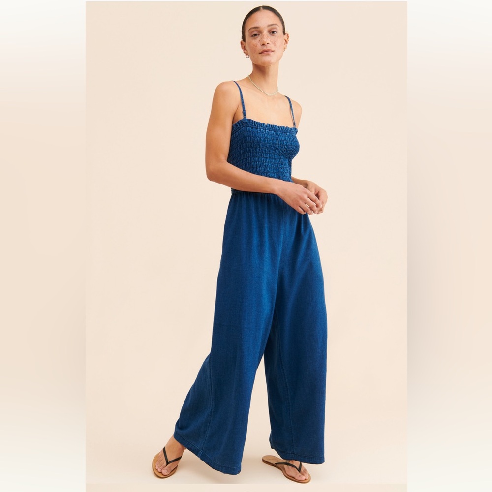 Pilcro Indigo Smocked Wide-Leg Jumpsuit